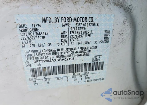 2025 Ford Maverick Xlt z USA, uszkodzony, nr VIN 3FTTW8JAXSRA02195